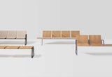 Banc Lin wood 4 places Tissu assise & dossier — Chêne naturel, poli & tapisserie surpiqûres