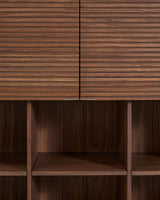 Buffet haut NORLEN — 4 portes en placage de noyer 100 x 163 cm