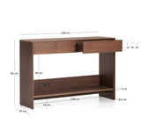 Console NORLEN — 2 tiroirs et 1 étagère en placage de noyer 120 x 81 cm