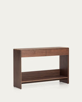Console NORLEN — 2 tiroirs et 1 étagère en placage de noyer 120 x 81 cm