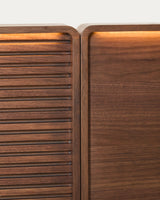 Lit NORLEN — 2 tables de nuit en noyer et lumière LED