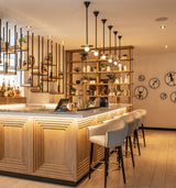 Chaise de bar Grace — paris mousse, natural oak feet, polished brass ring (new feet model)