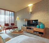 Meuble TV Space — natural walnut structure and natural oak drawers