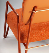 Fauteuil Miami — laser rust back, wild things terracota 07 seat, copper color lacquered metal feet, polished brass applications