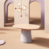 Table de diner Poppy — dinner table: nude lacquered wood top, estremoz white base