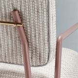Fauteuil Miami — gilman shingle, lilac lacquered metal feet, polished brass applications