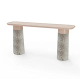 Console Poppy — nude lacquered wood top, estremoz white base