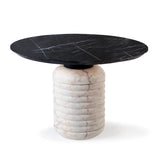 Table de diner Jean — dining table: nero marquina marble top and middle part, estremoz marble base