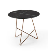 Table d'appoint Ermione en verre-marbre 50cm — Noir & Marron