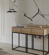 Console Oblique - Pieds en fer dorée mirror — Chêne 71 & Céramique Blanc Cassé