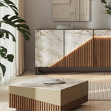 Buffet Oblique 165 - Pieds en fer dorée mirror — Chêne 79 & Céramique Cuarzo Reno Gloss