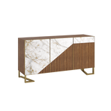 Buffet Oblique 165 - Pieds en fer dorée mirror — Chêne 79 & Céramique Cuarzo Reno Gloss