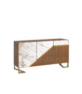 Buffet Oblique 165 - Pieds en fer dorée mirror — Chêne 79 & Céramique Cuarzo Reno Gloss