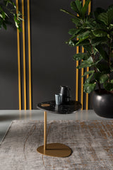 Table basse Hug — Marbre noir & Métal doré