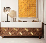 Buffet Samoa — natural walnut structure, jade lacquered mdf and polished brass applications