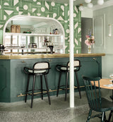 Chaise de bar Luc — smooth easy clean apricot, black lacquered wood structure and polished brass ring