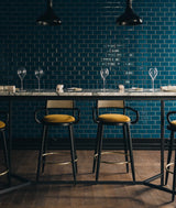 Chaise de bar Luc — smooth easy clean tabacco, black lacquered wood structure and polished brass ring