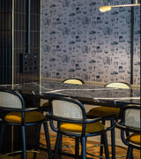 Chaise de bar Luc — smooth easy clean tabacco, black lacquered wood structure and polished brass ring