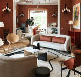 Table basse Jean — center table: estremoz marble top, estremoz pink and nero marquina marble marble base