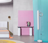 Console Jean — top in terrazzo africa, middle part in nero marquina marble, feet in estremoz white