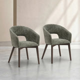Chaises Rusti lot 2 tissu chenille vert noyer accoudoirs Habitat - vue principale