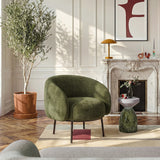 Fauteuil Cajou II tissu chenille vert kaki métal noir design Adrien Carvès Habitat - vue principale