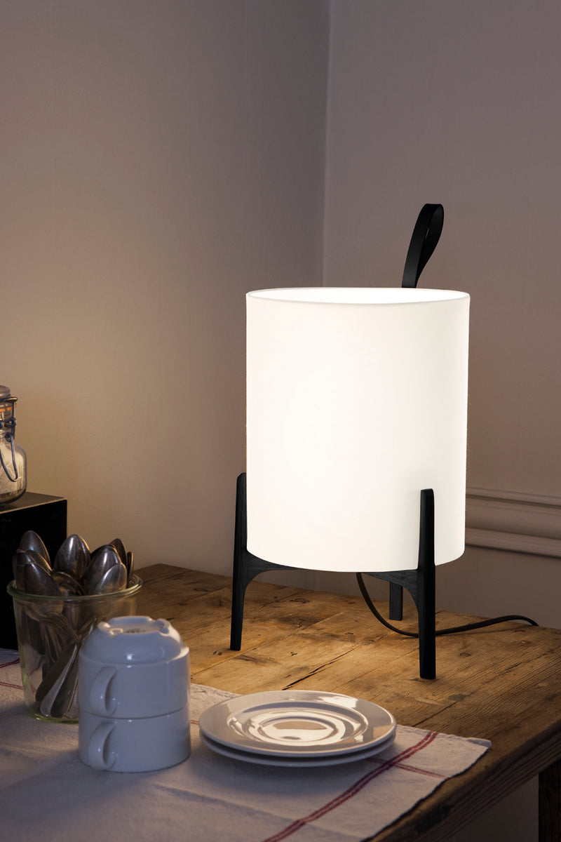 Lampe de table GRETA Chêne noir Ø20cm — Blanc