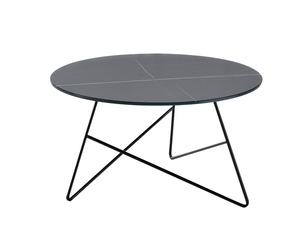 Table basse Ermione en verre-marbre 65cm — Noir