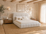 Lit coffre Foriosy bouclette beige