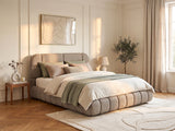 Lit coffre Foriosy tissu texturé taupe