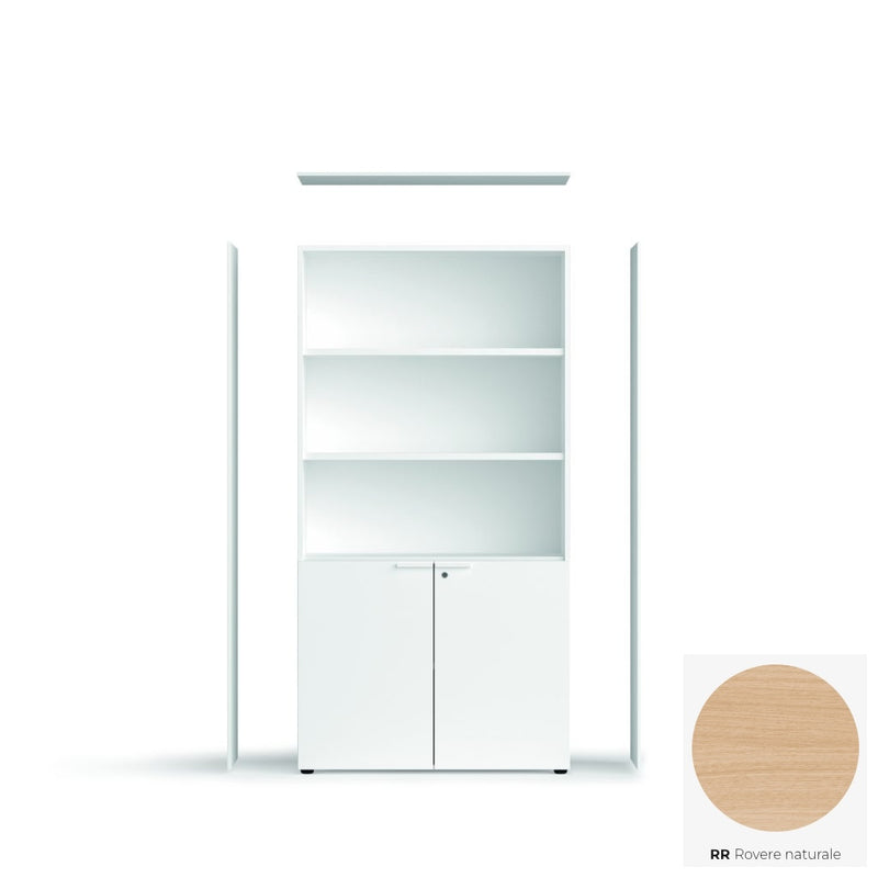 Armoire ABA - 3 étagères mobiles et 1 fixe, 1 serrure — Structure blanc (BL), portes chêne naturel (RR)