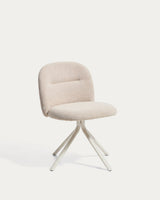 Chaise pivotante Arino en chenille beige et pieds en métal beige, vue de face