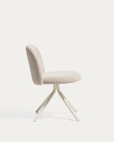 Chaise pivotante Arino en chenille beige et pieds en métal beige, vue de profil