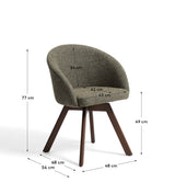 Chaise giratoire Marvin chenille verte / noyer