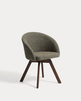 Chaise giratoire Marvin chenille verte / noyer