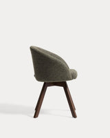 Chaise giratoire Marvin chenille verte / noyer