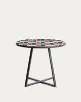 Table ronde TELLA graphite et carreaux multicolores