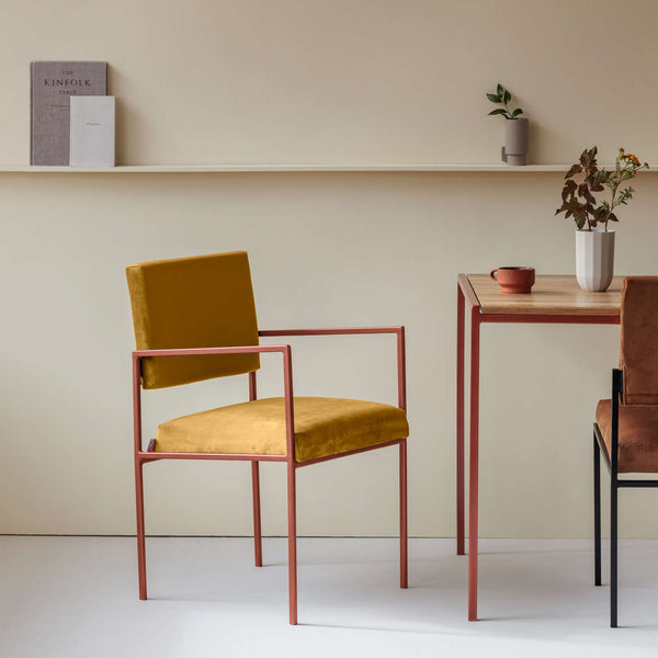 Fauteuil de diner Cube - Velvet Line — Copper & Lemon with piping