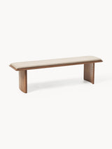 Banc chêne assise rembourrée CHANDLER Westwing Collection beige bois foncé - vue principale