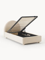 Lit Ebba — detail tete de lit arrondie peluche beige