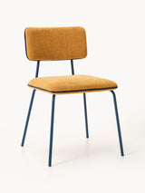 Chaise rembourrée Nilda coloris jaune moutarde et bleu foncé
