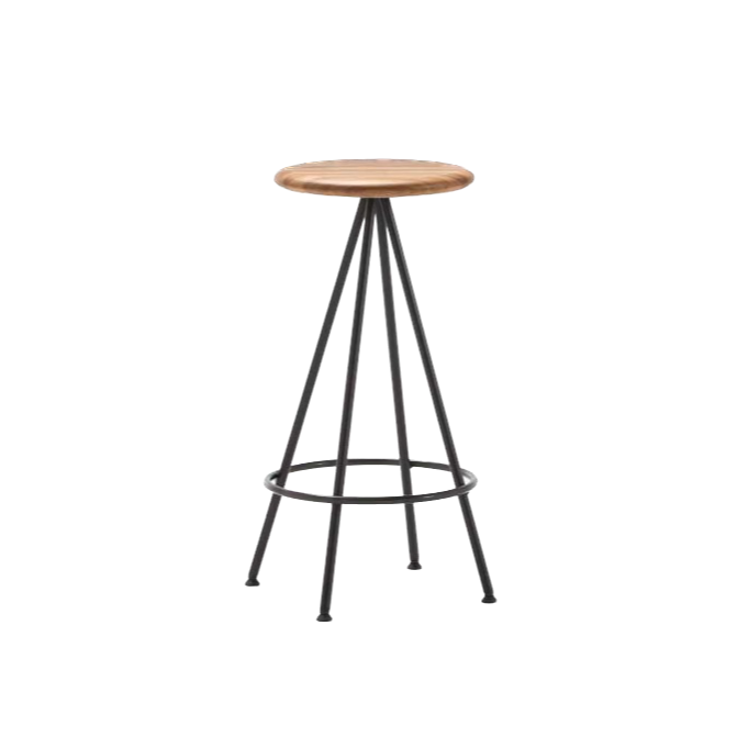 Tabouret moyen Sun bois — Acier noir & Chêne naturel