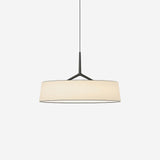 Suspension Virelli, abat-jour tambour en tissu blanc et tige noire