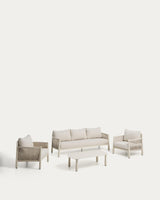 Ensemble Aleria canapé 3 places + 2 fauteuils + table basse écru - vue d'ambiance