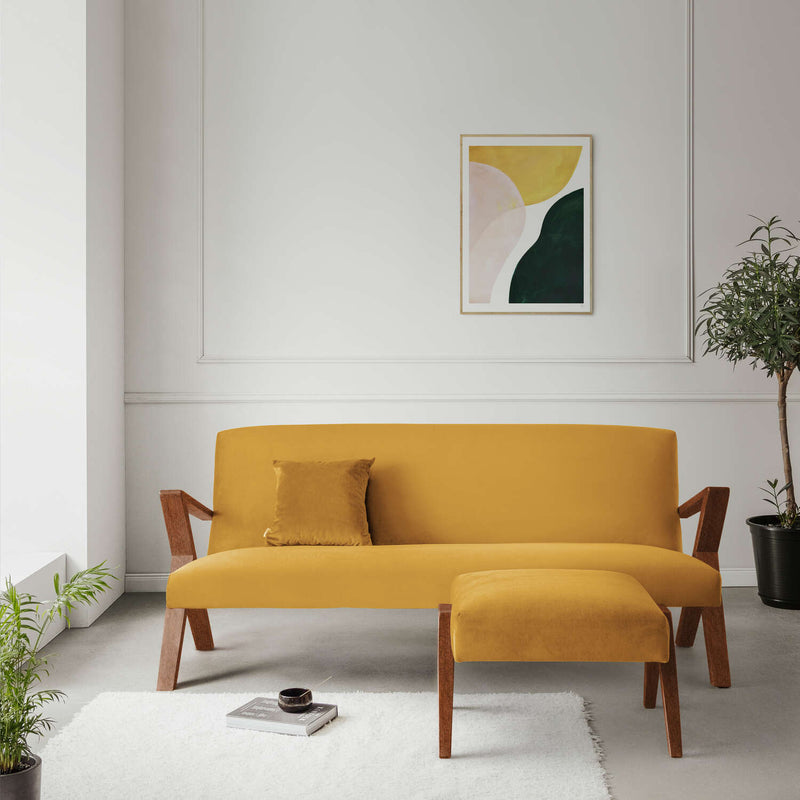 Pouf Retrostar Sofa - Velvet Line Premium — Walnut stain & Amber