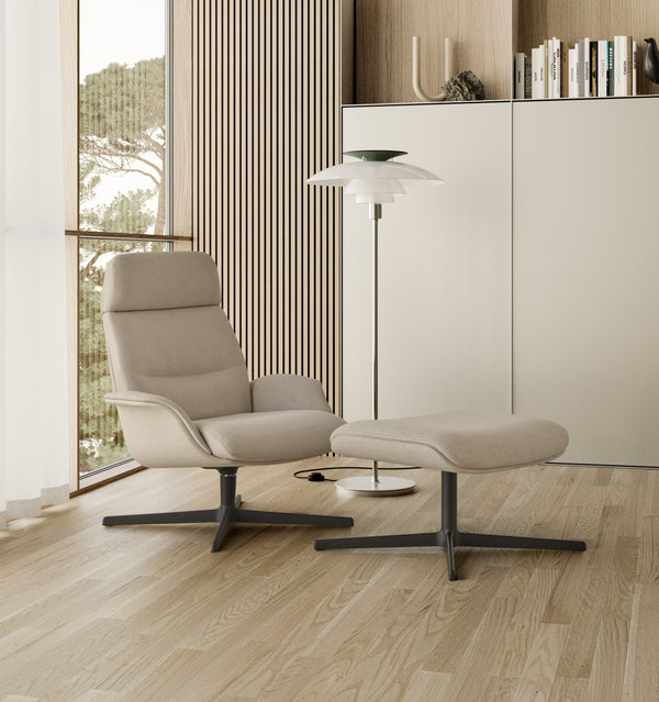 Fauteuil lounge Rever dossier haut coque tissu — Aluminium noir & Asis 132