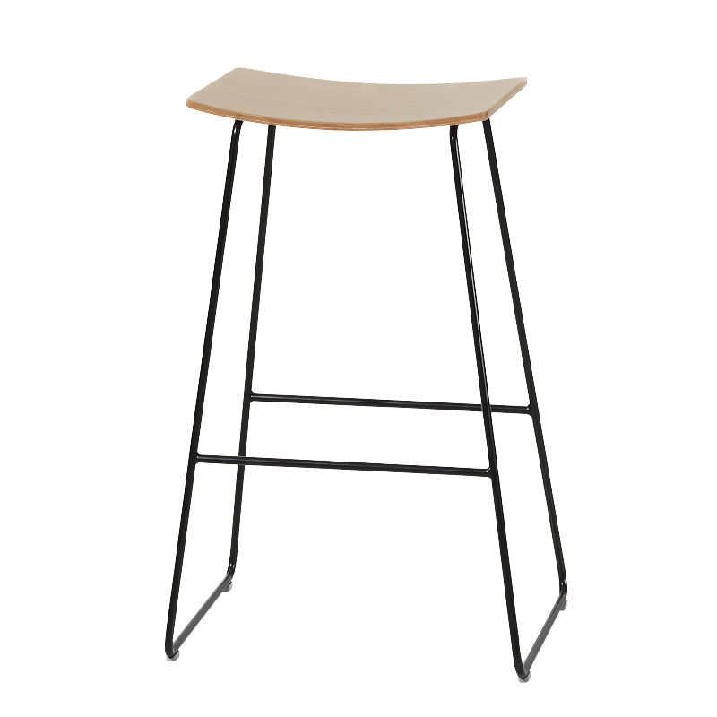 Tabouret haut Tao bois — Acier noir & Chêne naturel