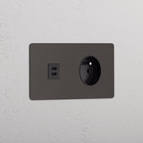 Détail de la plaque double Kew bronze avec prise USB-C et prise France/Belgique