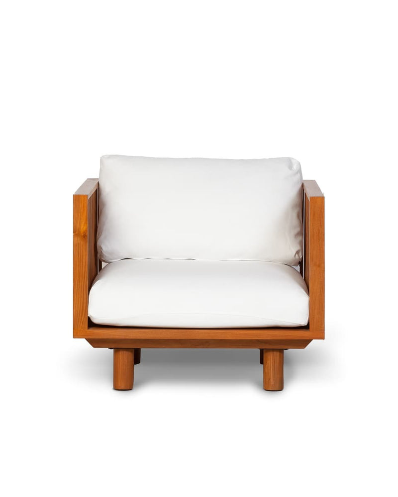 Fauteuil d'extérieur Toprak — Teck & Oléfine Blanc