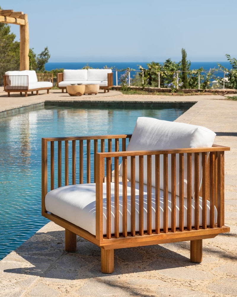 Fauteuil d'extérieur Toprak — Teck & Oléfine Blanc